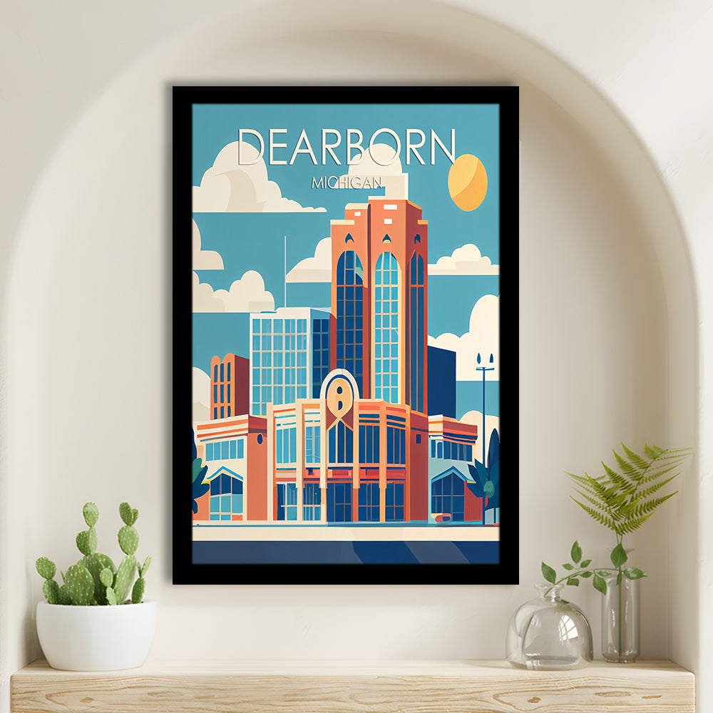 Dearborn Michigan Retro Art Print, Dearborn City Wall Art, Framed Art Print, Picture Framed, Painting Art