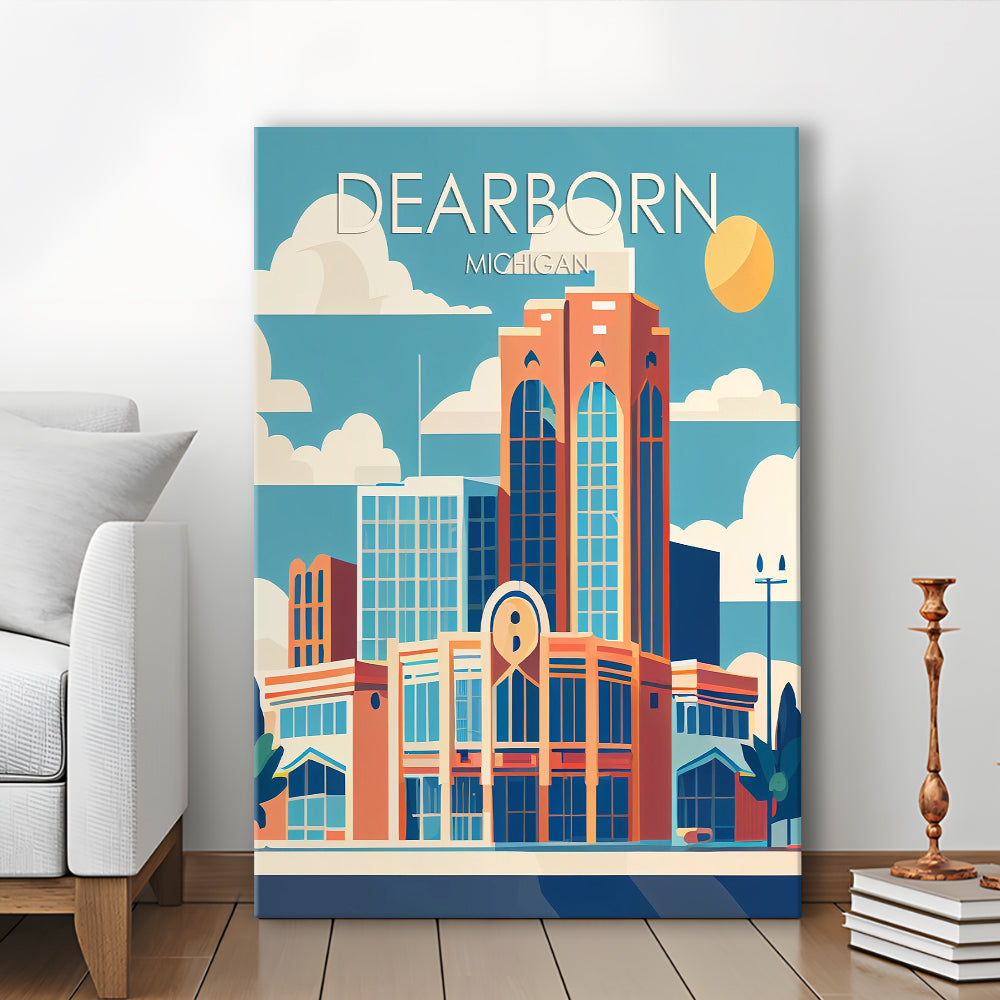 Dearborn Michigan Retro Art Print, Dearborn City Wall Art, Canvas Print, Painting Canvas, Living Room Decor