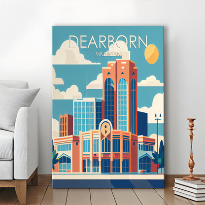 Dearborn Michigan Retro Art Print, Dearborn City Wall Art, Canvas Print, Painting Canvas, Living Room Decor