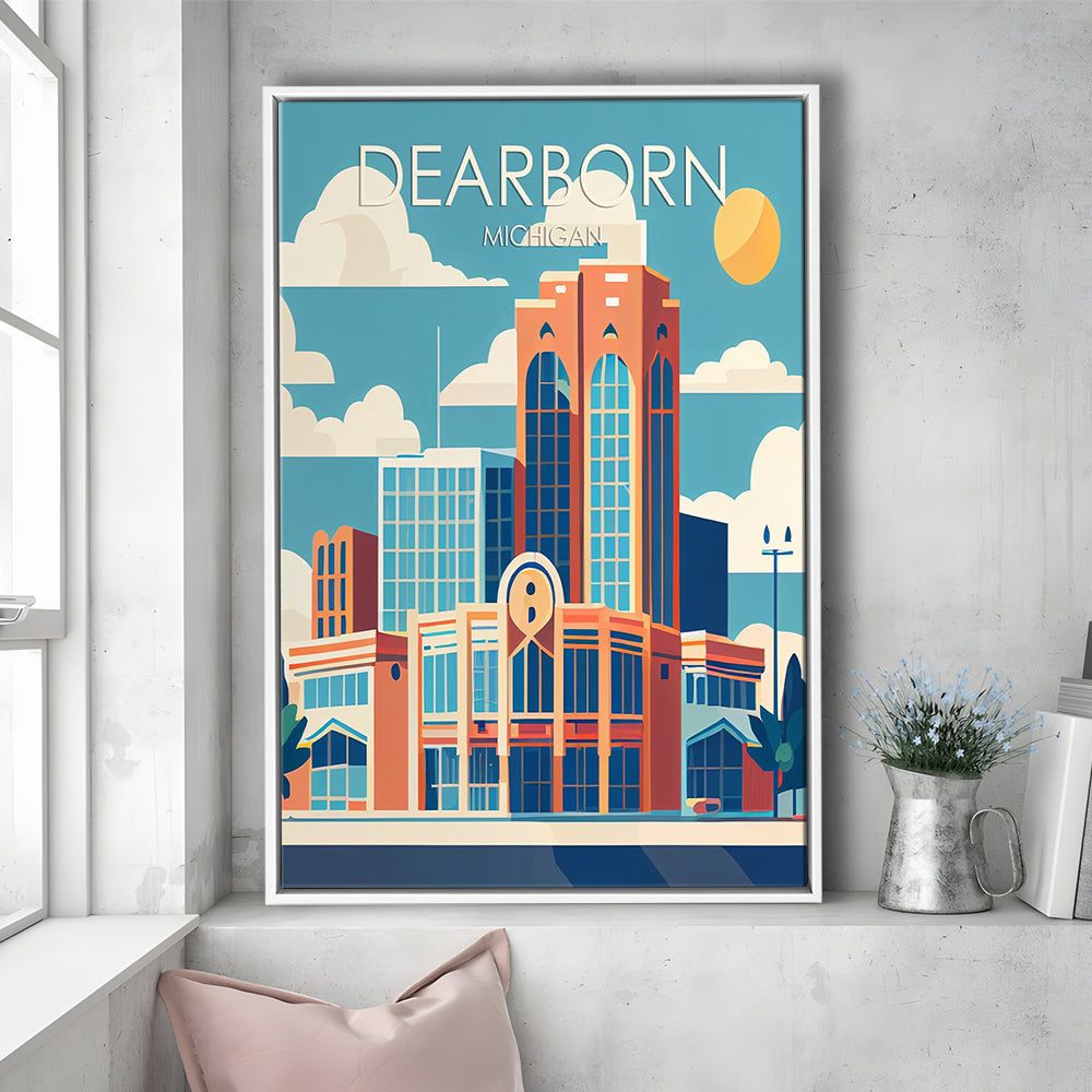 Dearborn Michigan Retro Art Print, Dearborn City Wall Art, Floating Framed Canvas Print, Framed Picture, Painting Canvas