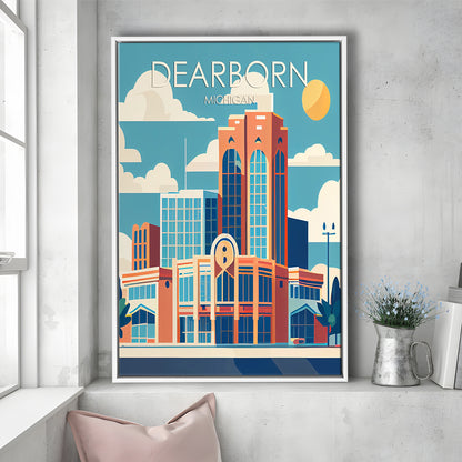 Dearborn Michigan Retro Art Print, Dearborn City Wall Art, Floating Framed Canvas Print, Framed Picture, Painting Canvas