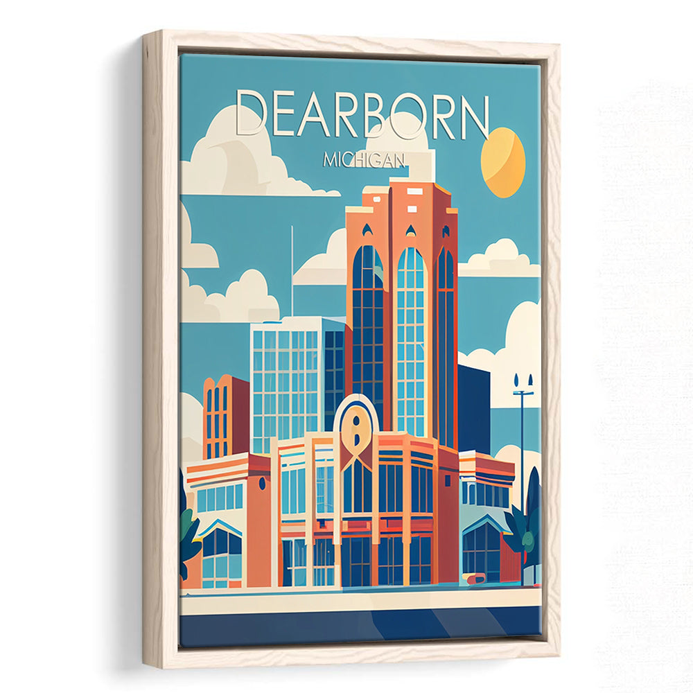 Dearborn Michigan Retro Art Print, Dearborn City Wall Art, Floating Framed Canvas Print, Framed Picture, Painting Canvas