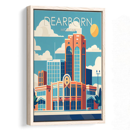 Dearborn Michigan Retro Art Print, Dearborn City Wall Art, Floating Framed Canvas Print, Framed Picture, Painting Canvas