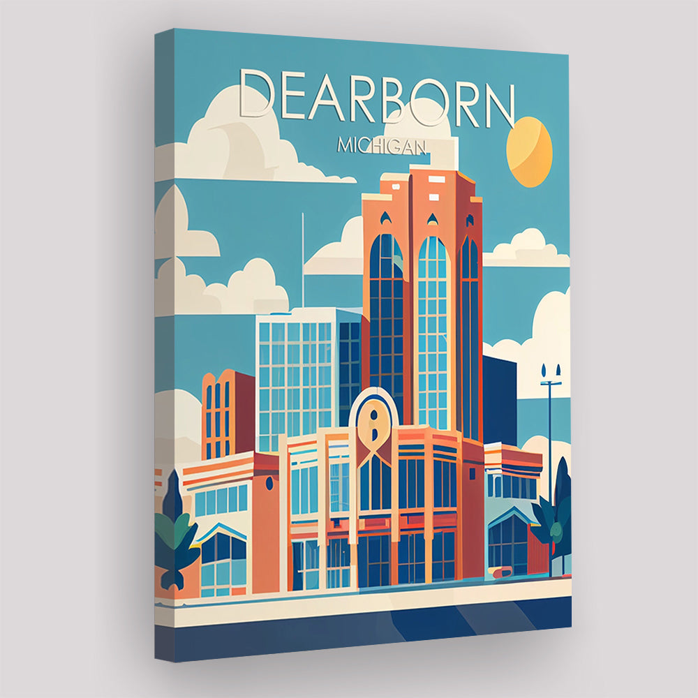 Dearborn Michigan Retro Art Print, Dearborn City Wall Art, Canvas Print, Painting Canvas, Living Room Decor