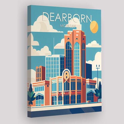Dearborn Michigan Retro Art Print, Dearborn City Wall Art, Canvas Print, Painting Canvas, Living Room Decor