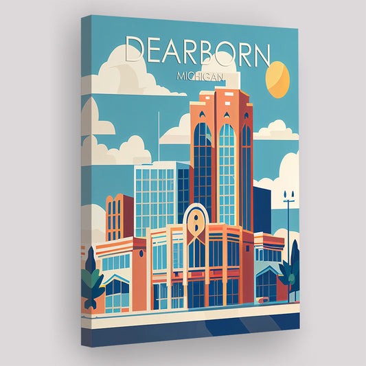 Dearborn Michigan Retro Art Print, Dearborn City Wall Art, Canvas Print, Painting Canvas, Living Room Decor