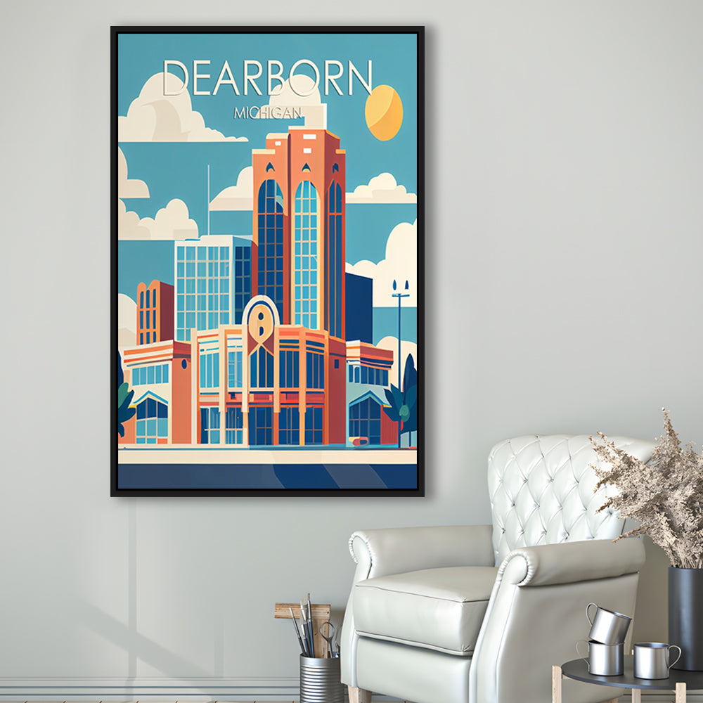 Dearborn Michigan Retro Art Print, Dearborn City Wall Art, Floating Framed Canvas Print, Framed Picture, Painting Canvas