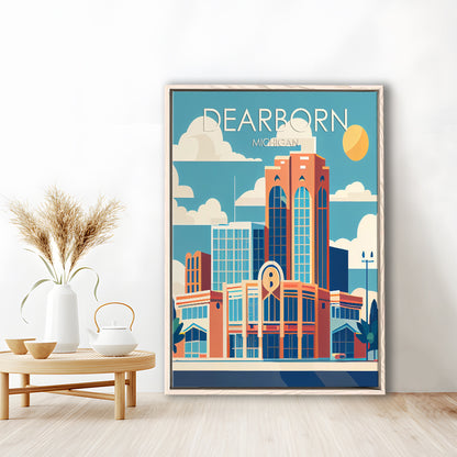 Dearborn Michigan Retro Art Print, Dearborn City Wall Art, Floating Framed Canvas Print, Framed Picture, Painting Canvas