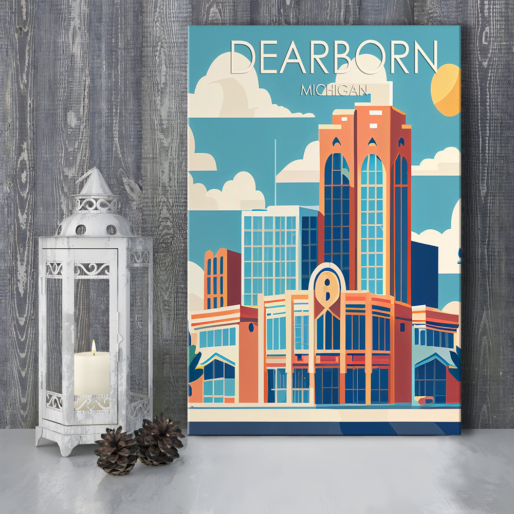 Dearborn Michigan Retro Art Print, Dearborn City Wall Art, Canvas Print, Painting Canvas, Living Room Decor