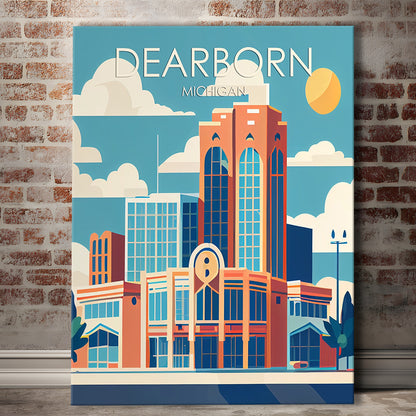 Dearborn Michigan Retro Art Print, Dearborn City Wall Art, Canvas Print, Painting Canvas, Living Room Decor