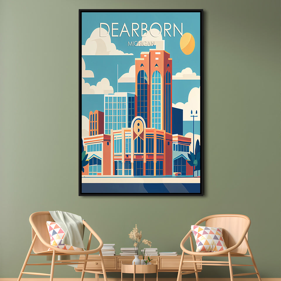 Dearborn Michigan Retro Art Print, Dearborn City Wall Art, Floating Framed Canvas Print, Framed Picture, Painting Canvas