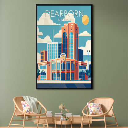 Dearborn Michigan Retro Art Print, Dearborn City Wall Art, Floating Framed Canvas Print, Framed Picture, Painting Canvas