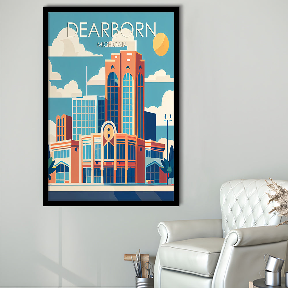 Dearborn Michigan Retro Art Print, Dearborn City Wall Art, Framed Art Print, Picture Framed, Painting Art