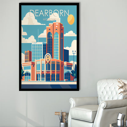 Dearborn Michigan Retro Art Print, Dearborn City Wall Art, Framed Art Print, Picture Framed, Painting Art