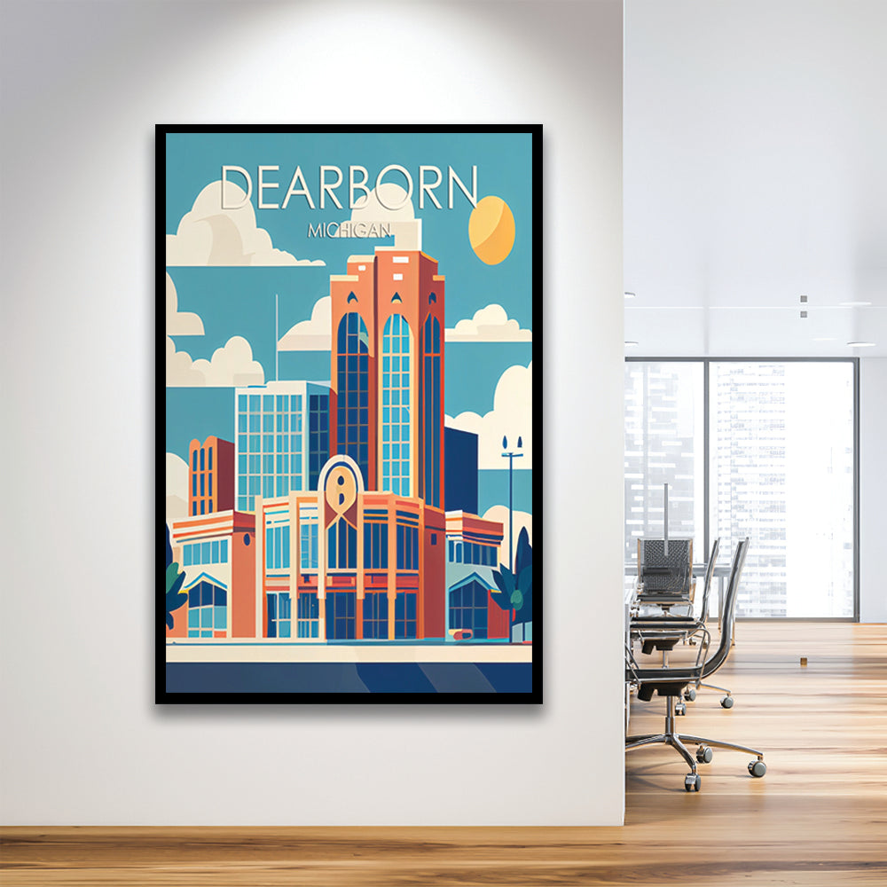 Dearborn Michigan Retro Art Print, Dearborn City Wall Art, Framed Art Print, Picture Framed, Painting Art