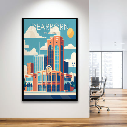 Dearborn Michigan Retro Art Print, Dearborn City Wall Art, Framed Art Print, Picture Framed, Painting Art