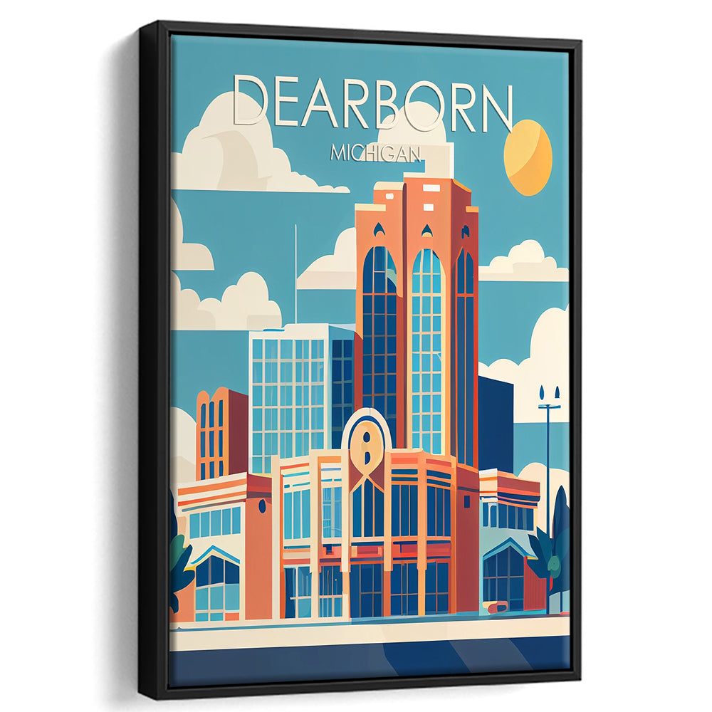 Dearborn Michigan Retro Art Print, Dearborn City Wall Art, Floating Framed Canvas Print, Framed Picture, Painting Canvas