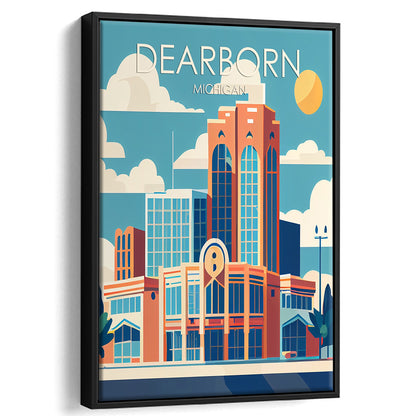 Dearborn Michigan Retro Art Print, Dearborn City Wall Art, Floating Framed Canvas Print, Framed Picture, Painting Canvas
