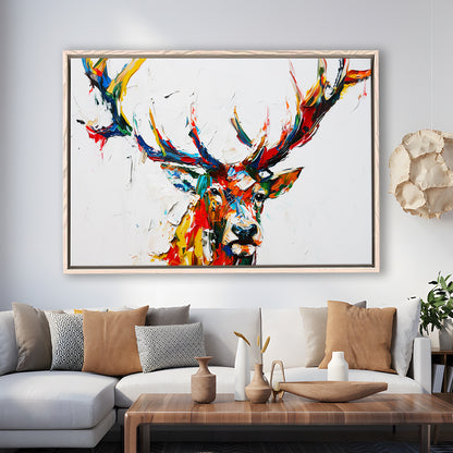 Deer Head Mixed Color Painting, Framed Canvas Print, Painting Art, Floating Framed Canvas Print Wall Art