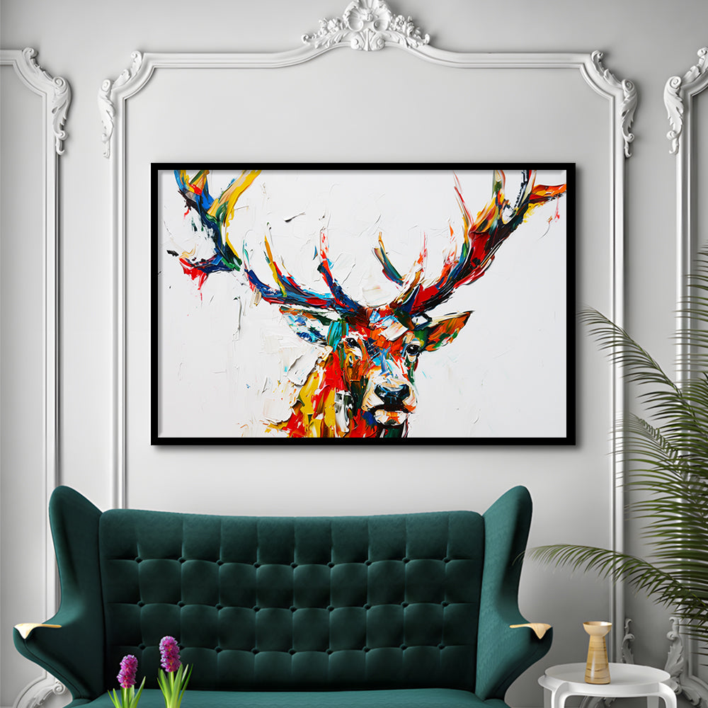 Deer Head Mixed Color Painting, Framed  Print, Painting Art, Framed Art Print Wall Decor, Framed Picture