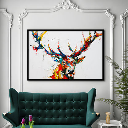 Deer Head Mixed Color Painting, Framed  Print, Painting Art, Framed Art Print Wall Decor, Framed Picture