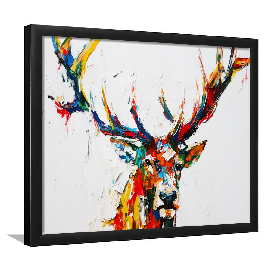Deer Head Mixed Color Painting, Framed  Print, Painting Art, Framed Art Print Wall Decor, Framed Picture