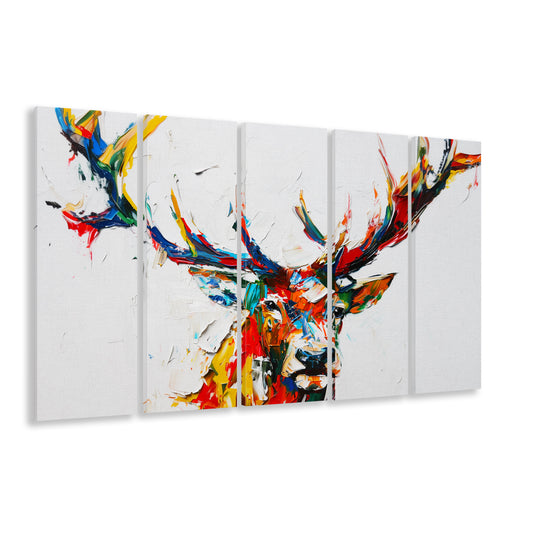Deer Head Mixed Color Painting, Canvas Art Print, Painting Art, Multi Panels Canvas Print Wall Art