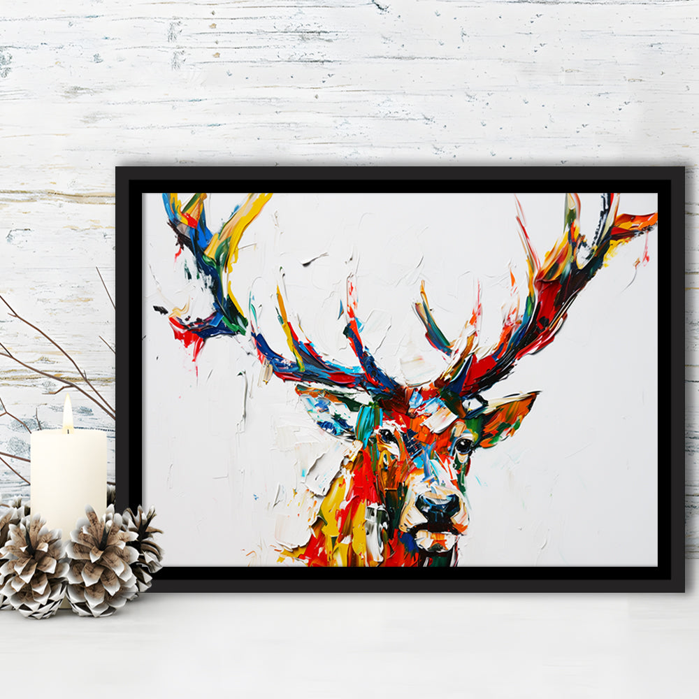 Deer Head Mixed Color Painting, Framed Canvas Print, Painting Art, Floating Framed Canvas Print Wall Art