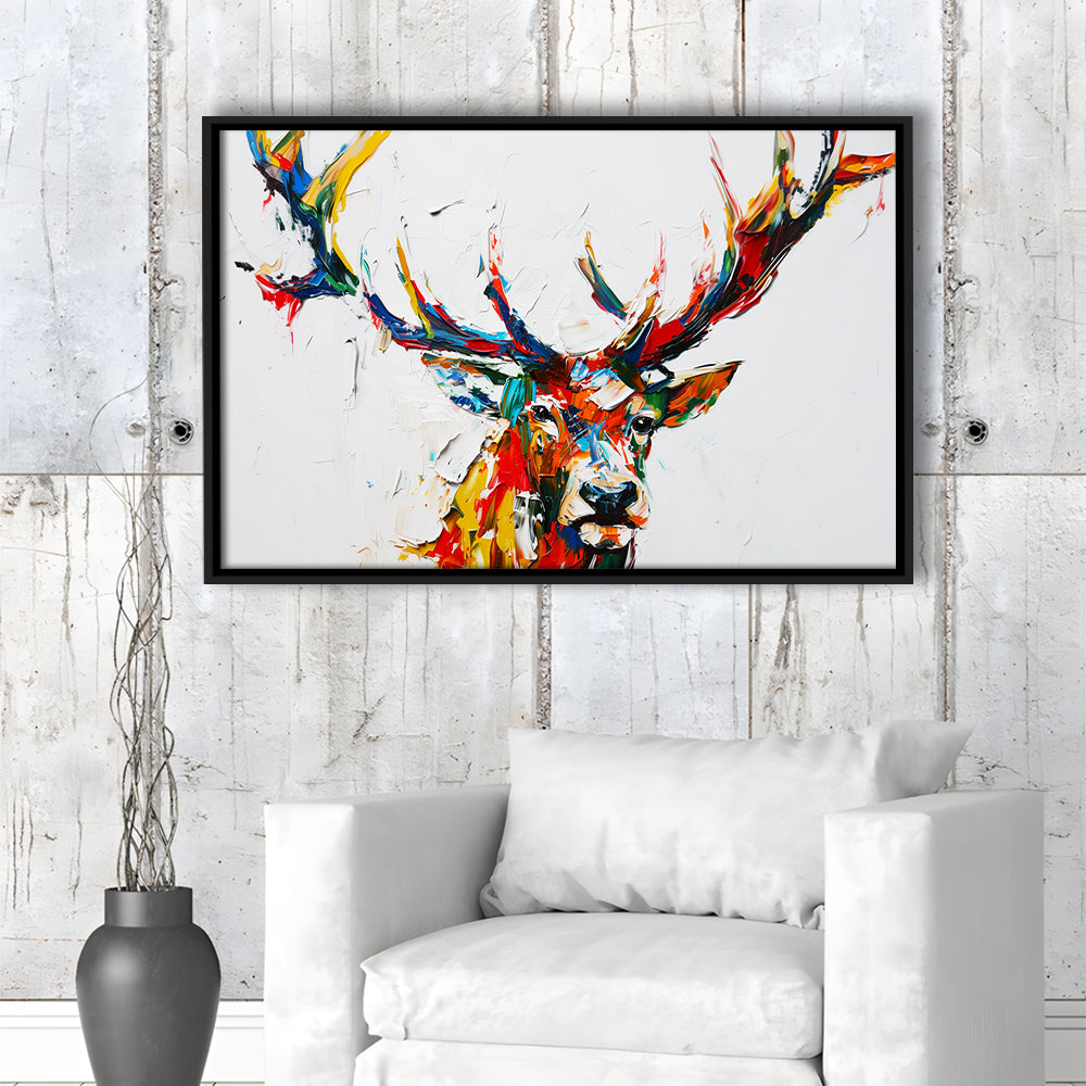 Deer Head Mixed Color Painting, Framed Canvas Print, Painting Art, Floating Framed Canvas Print Wall Art