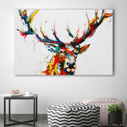 Deer Head Mixed Color Painting, Canvas Art Decor Print, Painting Art, Canvas Print Wall Art Home Decor