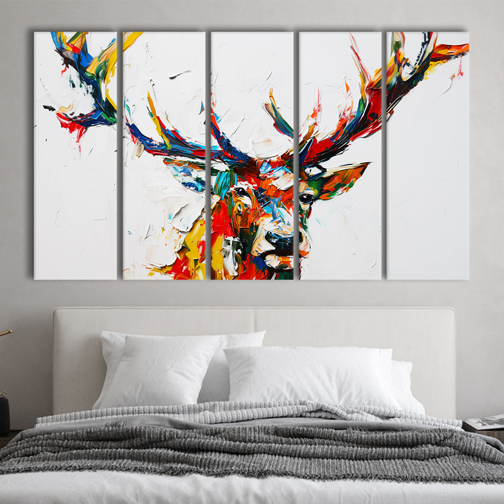 Deer Head Mixed Color Painting, Canvas Art Print, Painting Art, Multi Panels Canvas Print Wall Art