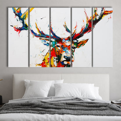 Deer Head Mixed Color Painting, Canvas Art Print, Painting Art, Multi Panels Canvas Print Wall Art