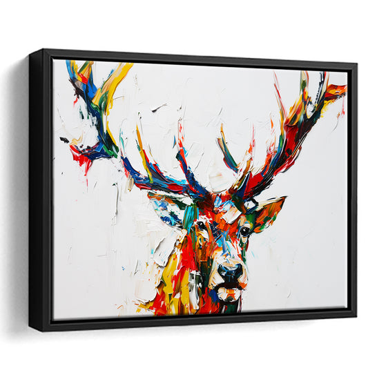 Deer Head Mixed Color Painting, Framed Canvas Print, Painting Art, Floating Framed Canvas Print Wall Art