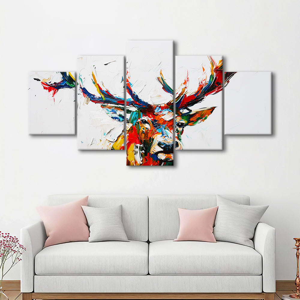 Deer Head Mixed Color Painting, Canvas Art Decor Print, Painting Art, Mixed Panels Canvas Print Wall Art