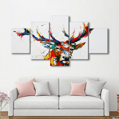 Deer Head Mixed Color Painting, Canvas Art Decor Print, Painting Art, Mixed Panels Canvas Print Wall Art
