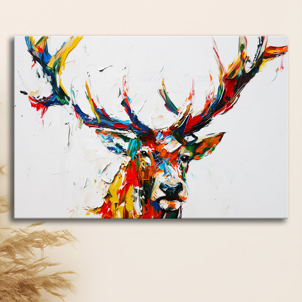 Deer Head Mixed Color Painting, Canvas Art Decor Print, Painting Art, Canvas Print Wall Art Home Decor