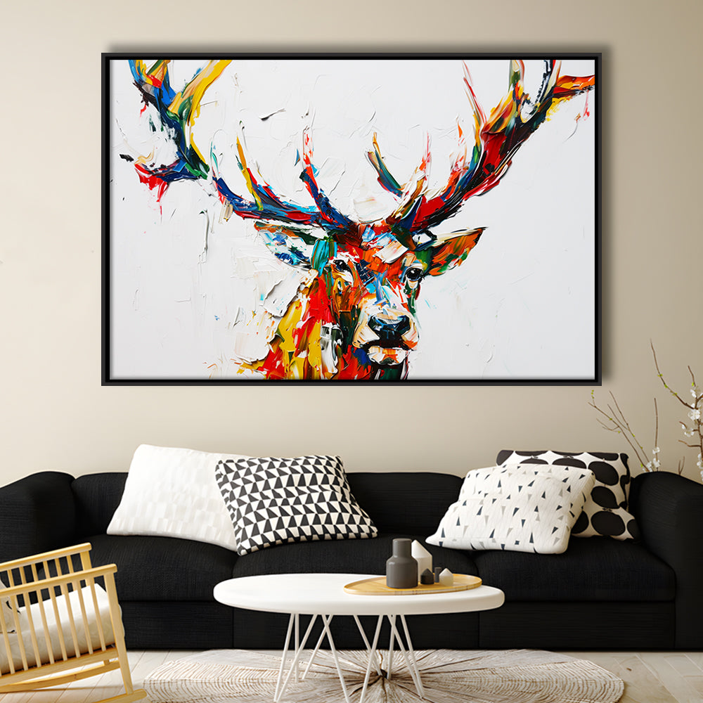 Deer Head Mixed Color Painting, Framed Canvas Print, Painting Art, Floating Framed Canvas Print Wall Art