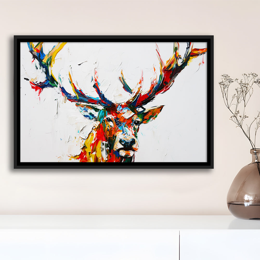 Deer Head Mixed Color Painting, Framed Canvas Print, Painting Art, Floating Framed Canvas Print Wall Art