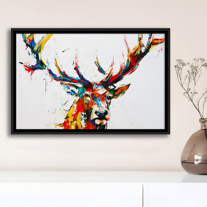 Deer Head Mixed Color Painting, Framed Canvas Print, Painting Art, Floating Framed Canvas Print Wall Art