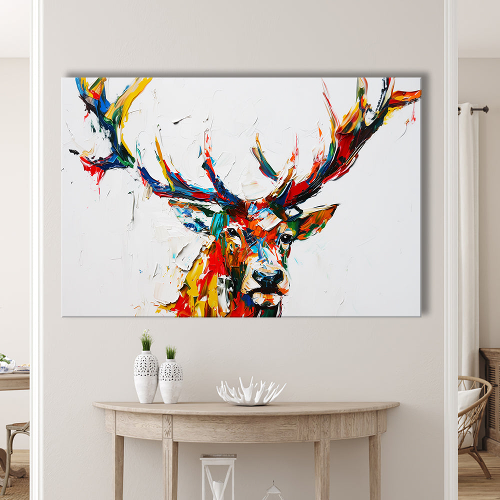 Deer Head Mixed Color Painting, Canvas Art Decor Print, Painting Art, Canvas Print Wall Art Home Decor