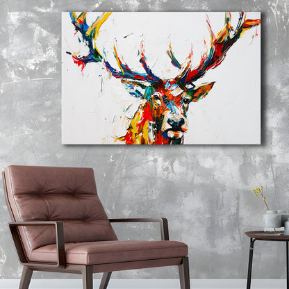 Deer Head Mixed Color Painting, Canvas Art Decor Print, Painting Art, Canvas Print Wall Art Home Decor