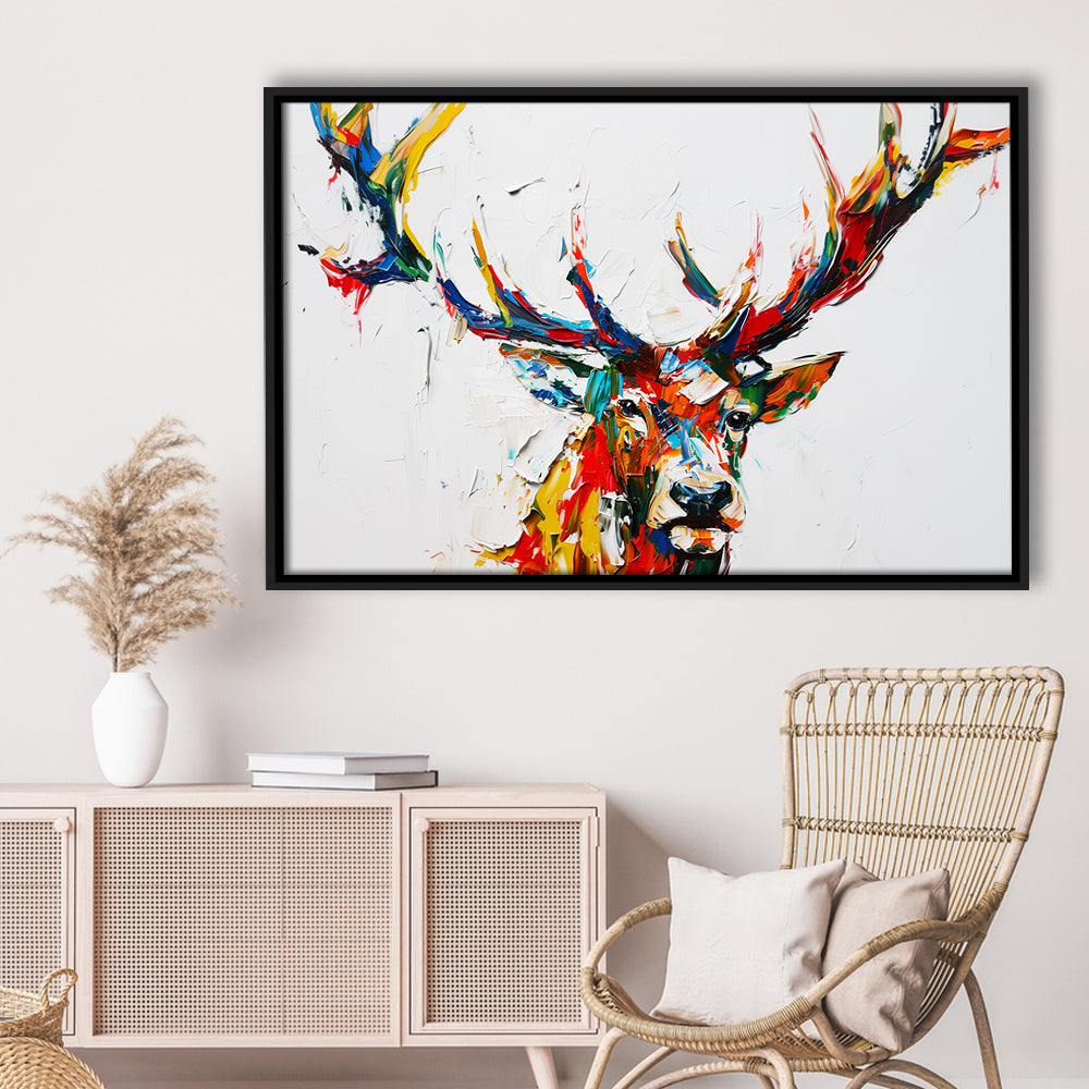 Deer Head Mixed Color Painting, Framed Canvas Print, Painting Art, Floating Framed Canvas Print Wall Art