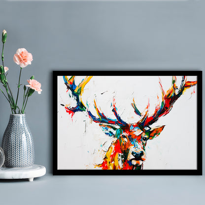 Deer Head Mixed Color Painting, Framed  Print, Painting Art, Framed Art Print Wall Decor, Framed Picture