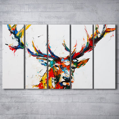 Deer Head Mixed Color Painting, Canvas Art Print, Painting Art, Multi Panels Canvas Print Wall Art