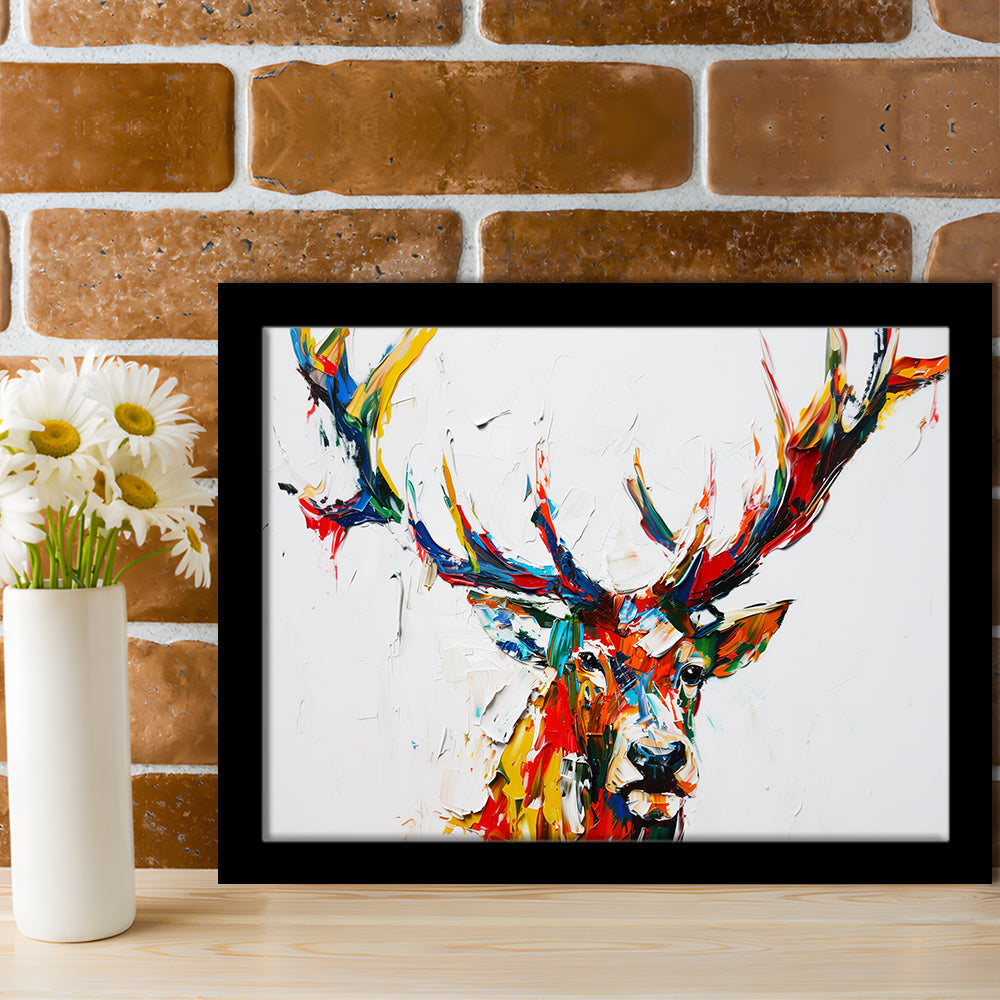 Deer Head Mixed Color Painting, Framed  Print, Painting Art, Framed Art Print Wall Decor, Framed Picture