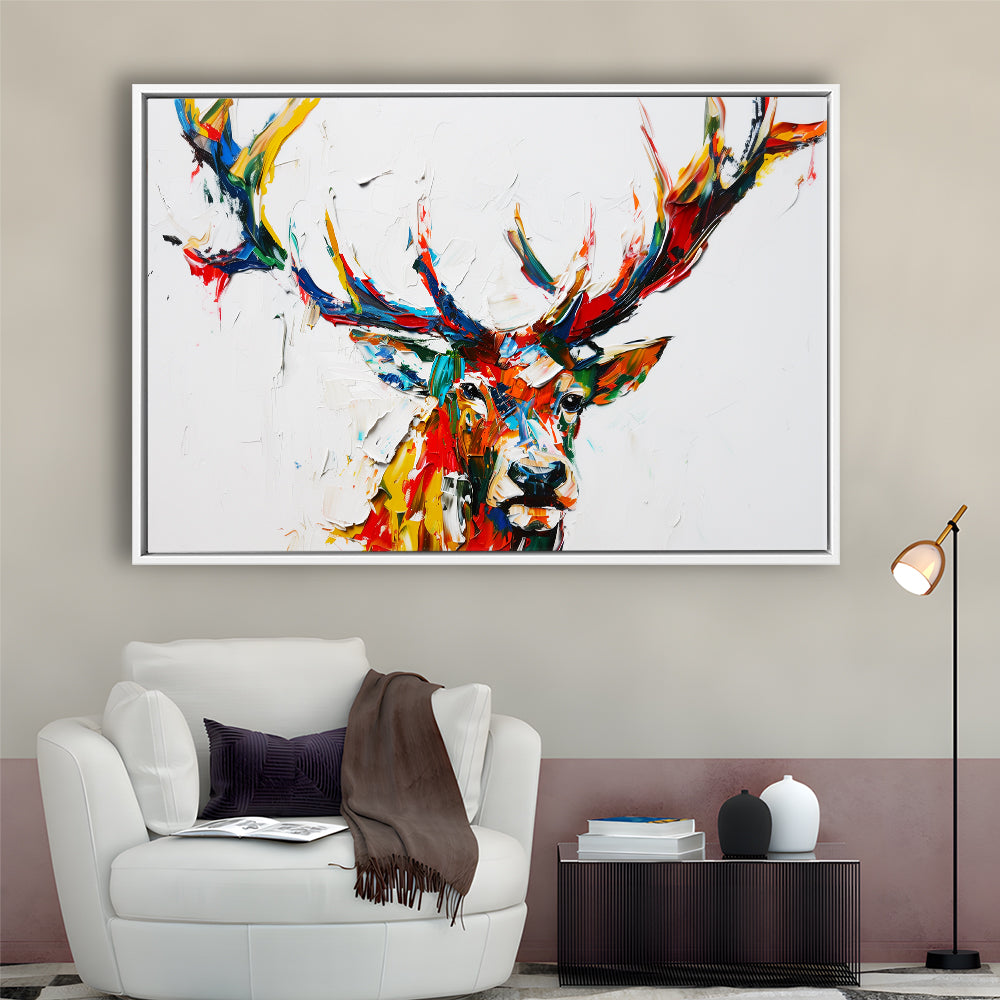 Deer Head Mixed Color Painting, Framed Canvas Print, Painting Art, Floating Framed Canvas Print Wall Art