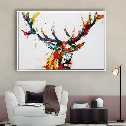 Deer Head Mixed Color Painting, Framed Canvas Print, Painting Art, Floating Framed Canvas Print Wall Art