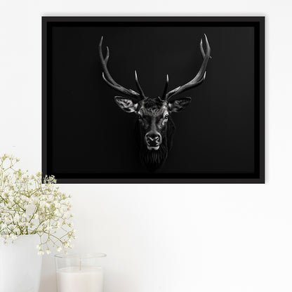 Deer Stag Head Art Black And White V1, Framed Canvas Painting, Framed Canvas Prints Wall Art Decor