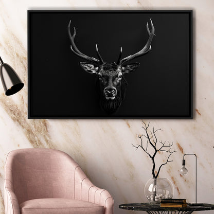 Deer Stag Head Art Black And White V1, Framed Canvas Painting, Framed Canvas Prints Wall Art Decor