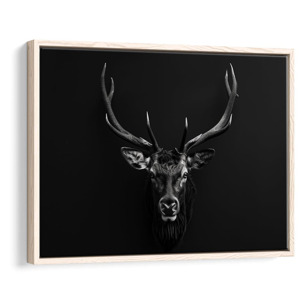 Deer Stag Head Art Black And White V1, Framed Canvas Painting, Framed Canvas Prints Wall Art Decor